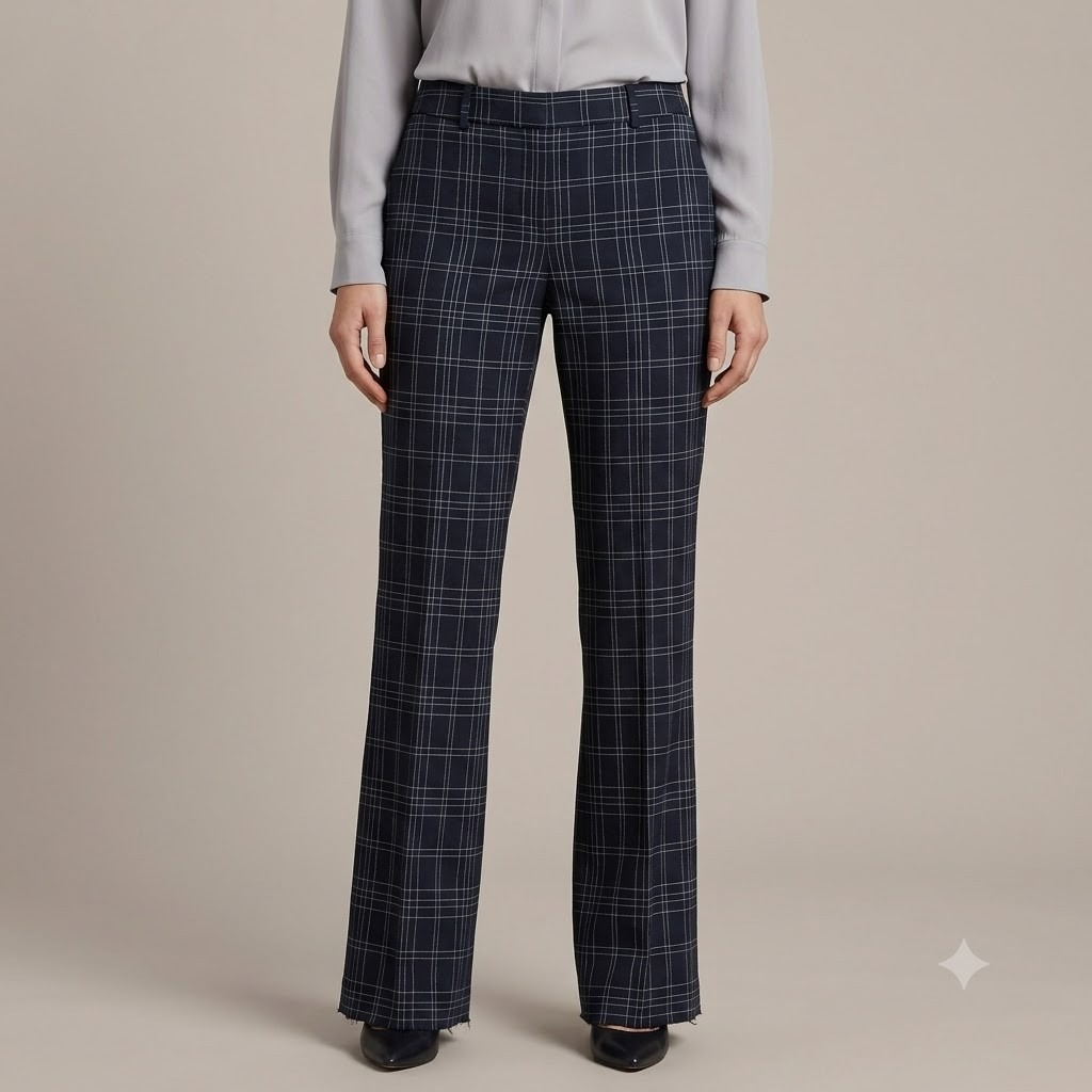 Banana Republic Logan Dress Pants Womens 8 Navy Plaid Wool Blend